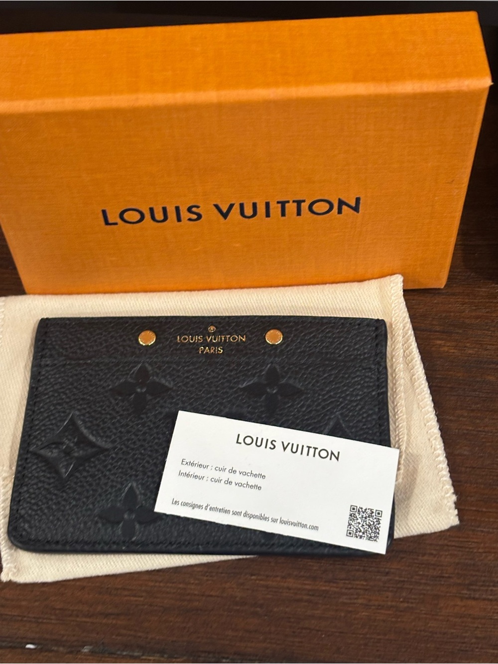 Louis Vuitton Black Embossed Monogram Card & Key Holder with Gold Accents